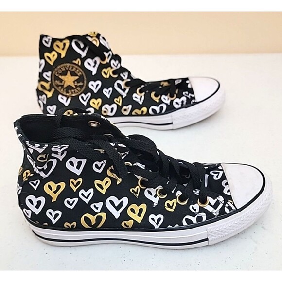Converse 560902F CTAS Hi Black White Gold Hearts Women's Size 7 - Picture 5 of 12